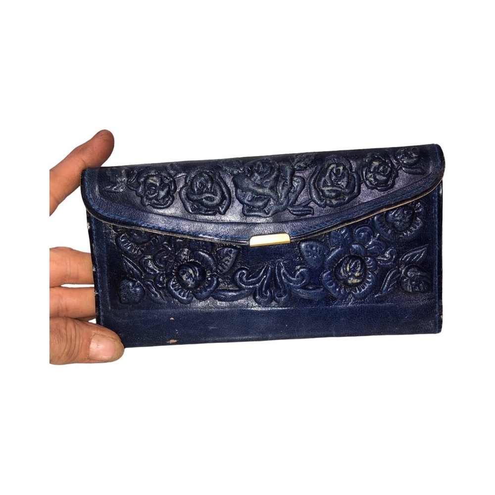 Navy Floral Embossed Wallet